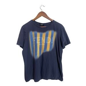 Fendi Roma Logo Striped Navy T-shirt Mens 52